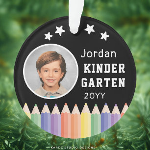Personalized Kindergarten Colorful Photo Name Ornament