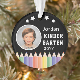 Personalized Kindergarten Colorful Photo Name Ornament