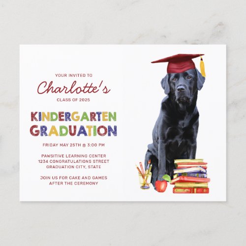 Personalized Kindergarten Cute Dog Graduation Invitation Postcard