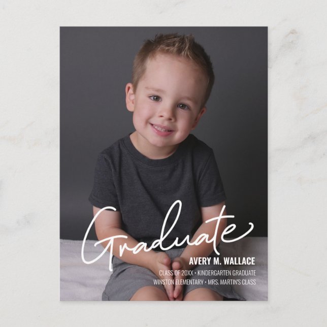 Personalized Kindergarten Graduate with Photo Anno Announcement Postcard (Front)