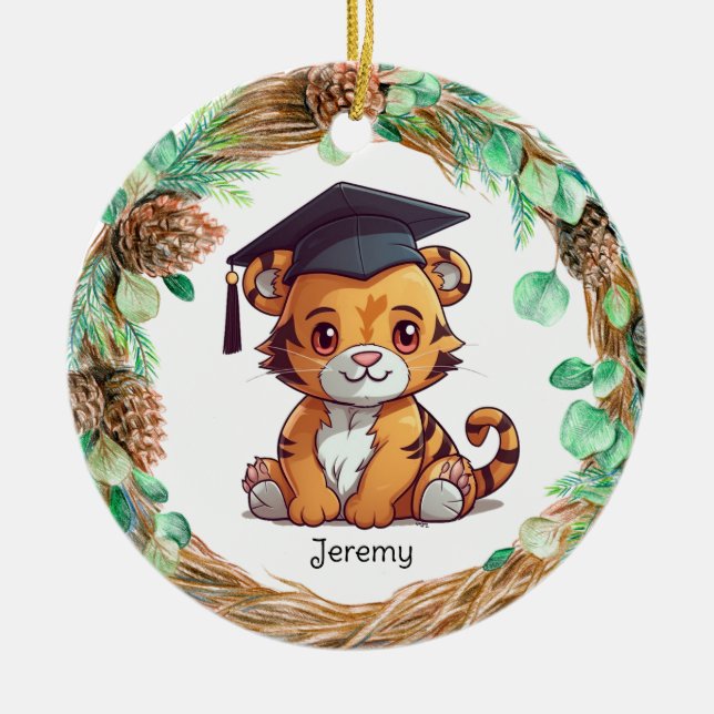 Personalized Kindergarten Graduation Tiger Cub Ceramic Ornament (Front)
