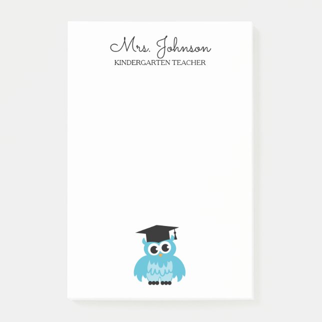 Personalized kindergarten school teacher funny owl post-it notes (Front)