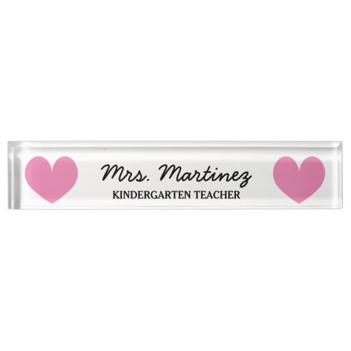 Personalized kindergarten school teacher heart desk name plate