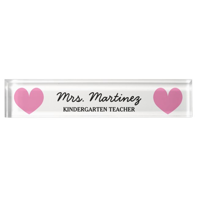 Personalized kindergarten school teacher heart desk name plate (Front)