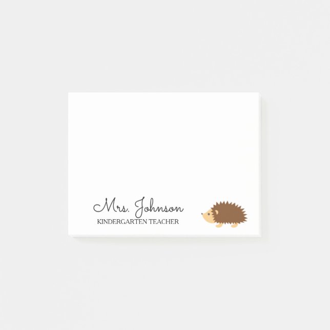 Personalized kindergarten school teacher hedgehog post-it notes (Front)