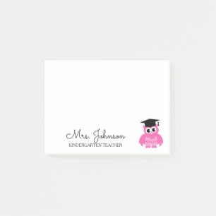 Personalized kindergarten school teacher pink owl post-it notes
