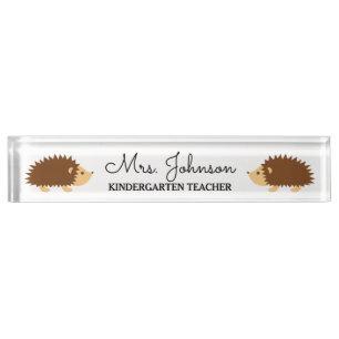 Personalized kindergarten teacher cute hedgehog desk name plate