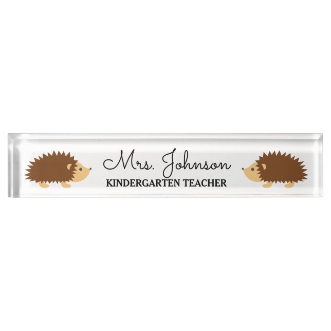 Personalized kindergarten teacher cute hedgehog desk name plate (Front)