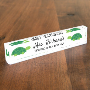Personalized kindergarten teacher green turtle desk name plate