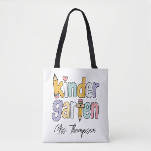 Personalized Kindergarten Teacher Name Pastel Arts Tote Bag