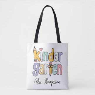 Personalized Kindergarten Teacher Name Pastel Arts Tote Bag