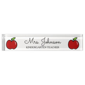 Personalized kindergarten teacher red apple icon name plate