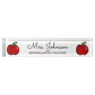 Personalized kindergarten teacher red apple icon name plate