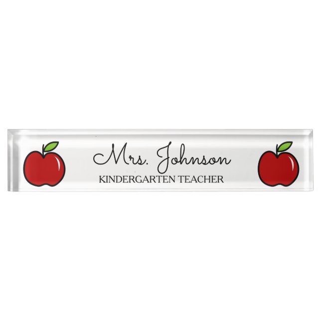 Personalized kindergarten teacher red apple icon name plate (Front)
