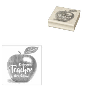 Personalized Kindergarten Teacher Red Apple Rubber Stamp