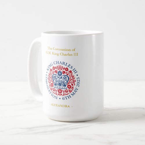 Personalized King Charles III Coronation Emblem Coffee Mug