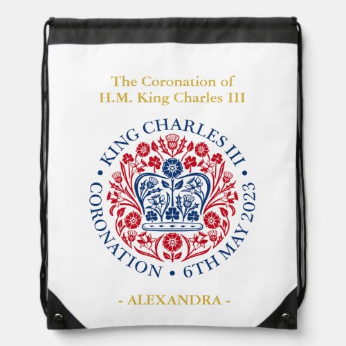 Personalized King Charles III Coronation Emblem Drawstring Bag