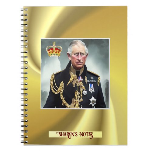 Personalized King Charles III Gold background Note Notebook