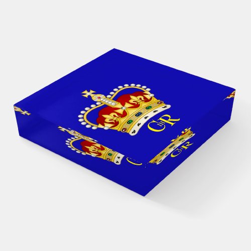 Personalized  King Charles III Monogram and Crown  Paperweight