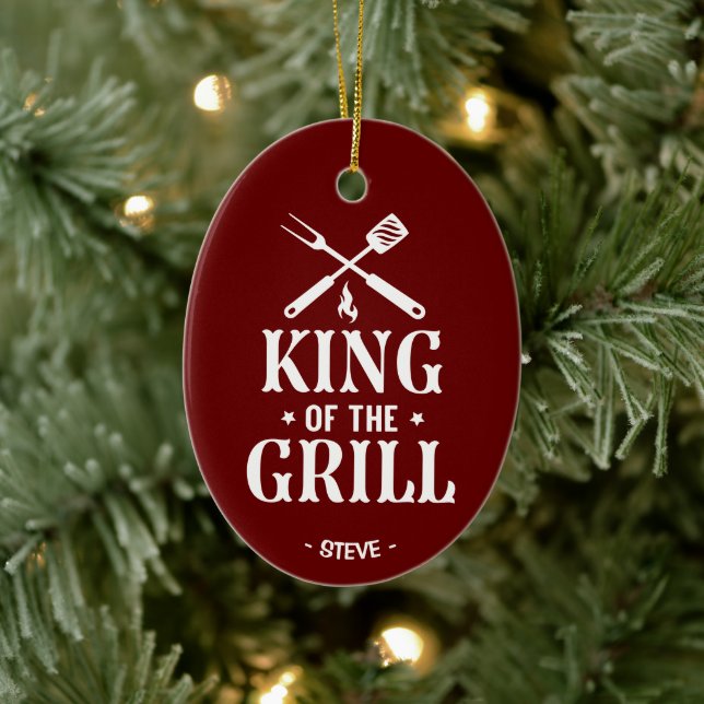 Personalized King of The Grill Christmas Ceramic Ornament (Tree)