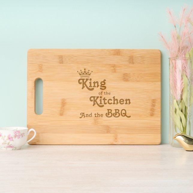 Personalized King of the Kitchen & BBQ  Engraved Cutting Board (Upright)