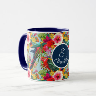 Personalized King Parrot Tropical Blooms  Mug