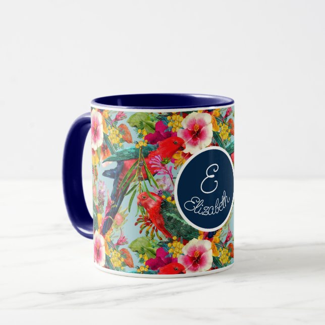 Personalized King Parrot Tropical Blooms  Mug (Front Left)