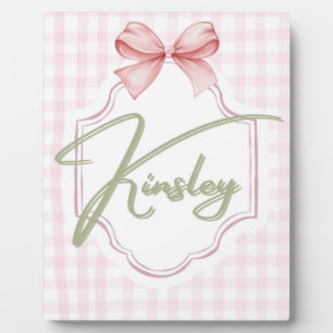 Personalized Kinsley Baby Girl Nursery Bow&Gingham Plaque