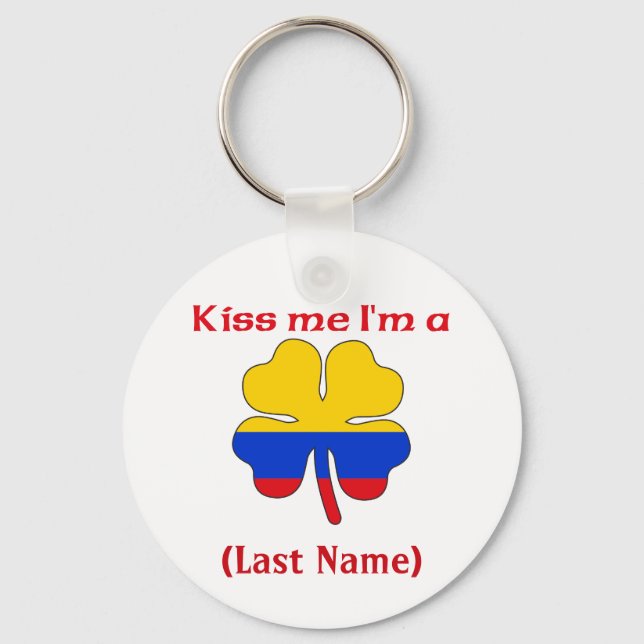Personalized Kiss Me I'm Colombian, (Last Name) Keychain (Front)