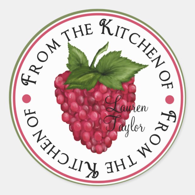 Personalized Kitchen Baking Stickers- raspberry Classic Round Sticker (Front)