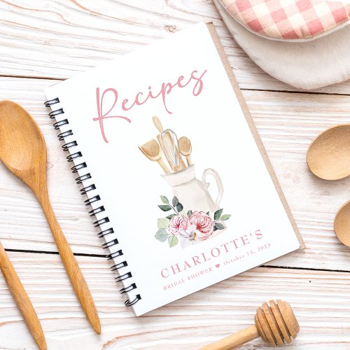 Personalized Kitchen Blush Pink Recipe Book 