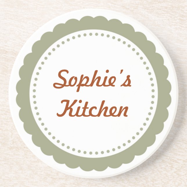 Personalized kitchen coaster dull green scallop (Front)