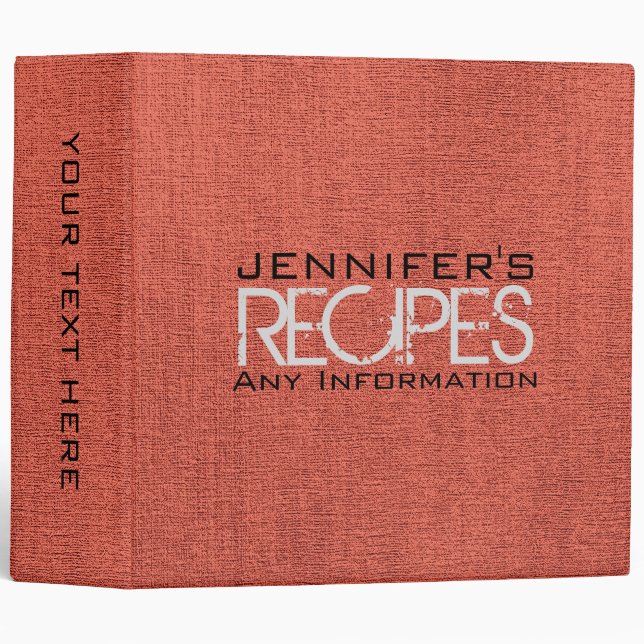 Personalized Kitchen Cooking Coral Burlap Canvas 3 Ring Binder (Front/Spine)