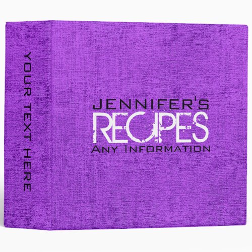 Personalized Kitchen Cooking Purple Burlap Canvas 3 Ring Binder