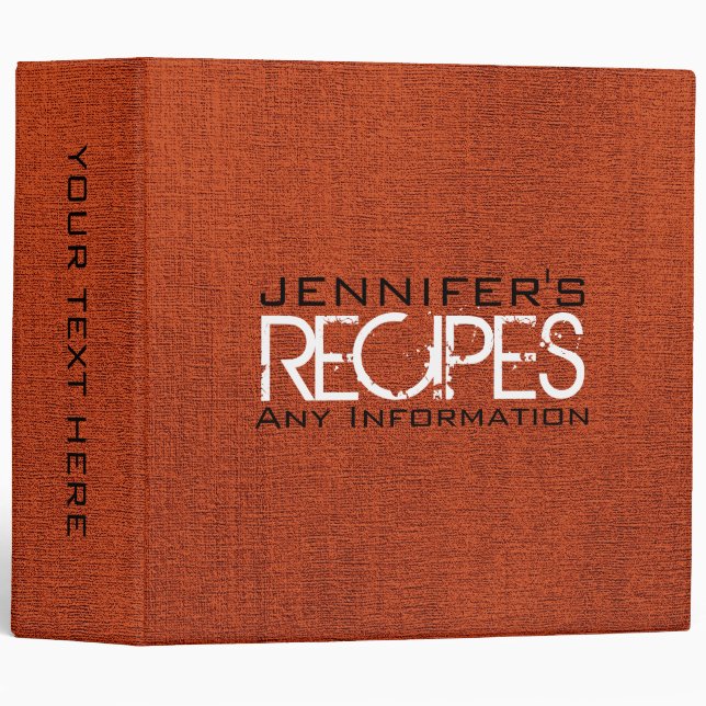Personalized Kitchen Cooking Rustic Burlap Canvas 3 Ring Binder (Front/Spine)