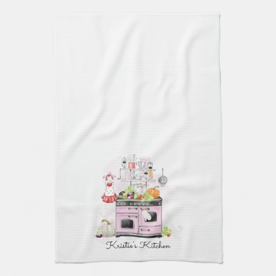 Personalized Kitchen Pink Stove Kitchen Towel