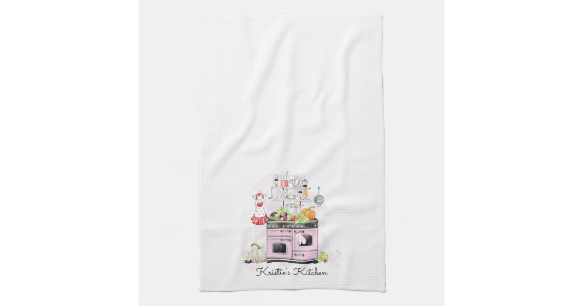 Personalized Kitchen Pink Stove Kitchen Towel Zazzle