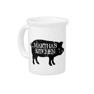 Personalized kitchen pitcher with pig silhouettes