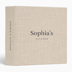 Personalized Kitchen Recipe Minimalist Beige Linen 3 Ring Binder