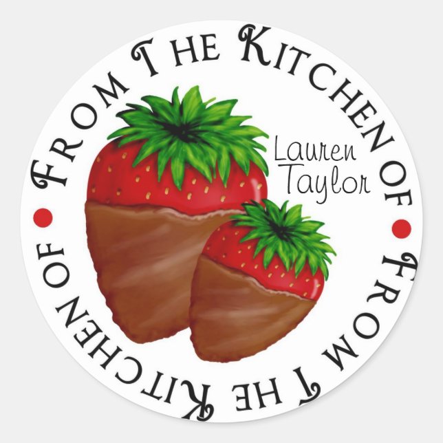 Personalized Kitchen Sticker- Chocolate Strawberry Classic Round Sticker (Front)