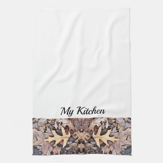 Personalized Kitchen Towel - Autumn Oak Leaves (Vertical)