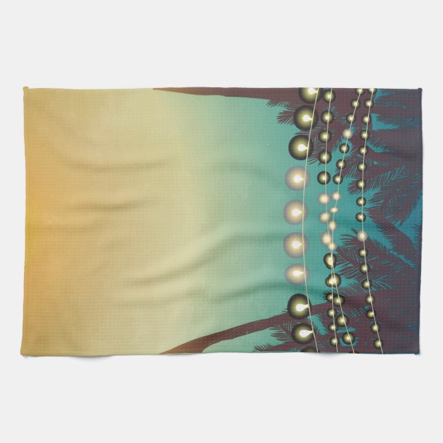 Personalized Kitchen Towel Beach Sunset Palm Trees (Horizontal)