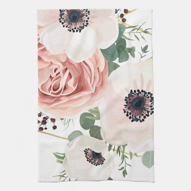 Personalized Kitchen Towel Geometric Garden Rose (Vertical)