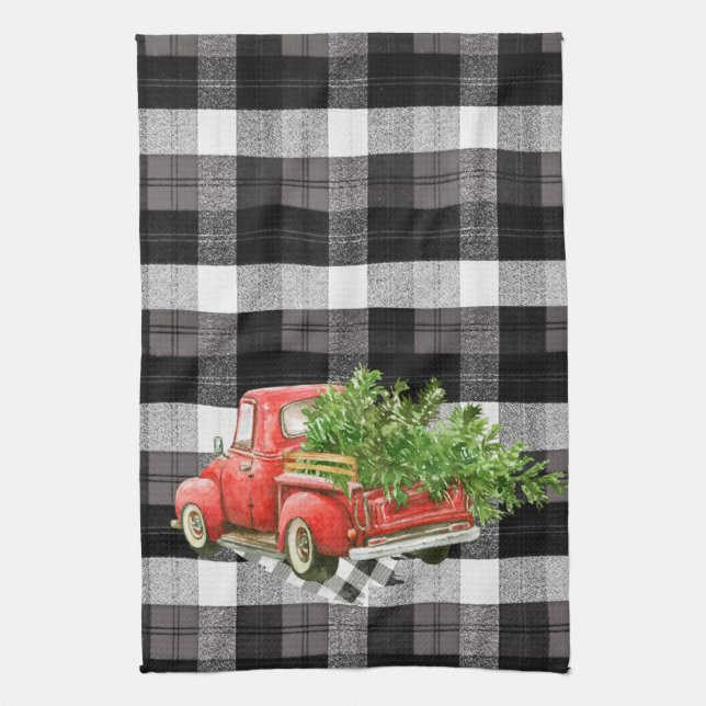 Personalized Kitchen Towel XMAS Truck Baffalo Plai (Vertical)