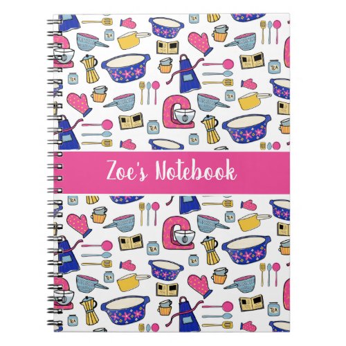 Personalized Kitchen Utensils Pattern Name Notebook