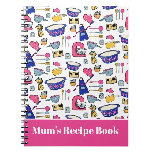Personalized Kitchen Utensils Pattern Recipe Notebook