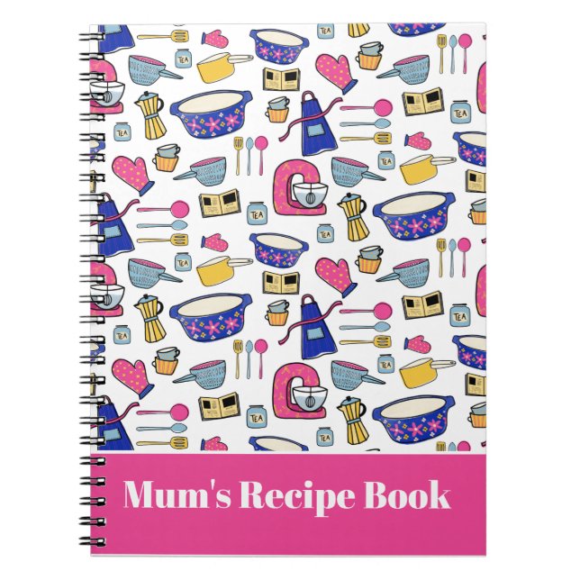 Personalized Kitchen Utensils Pattern Recipe Notebook (Front)