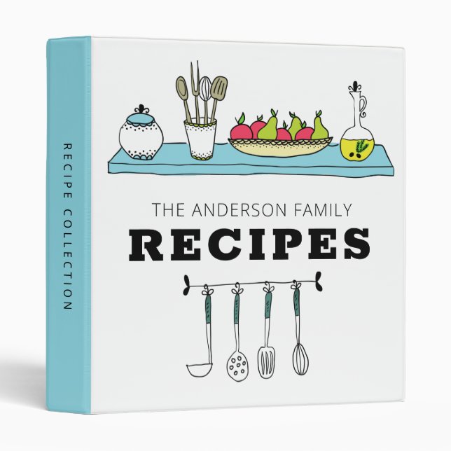 Personalized Kitchen Utensils Shelf Family Recipe 3 Ring Binder (Front/Spine)