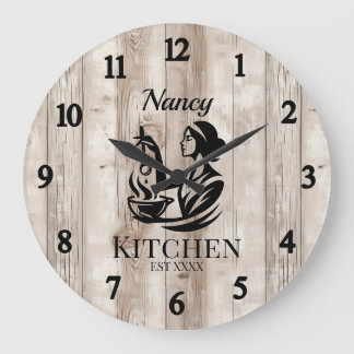 Personalized Kitchen Wall Clock with Wooden Design