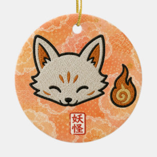 Personalized Kitsune Ceramic Ornament   Japanese F